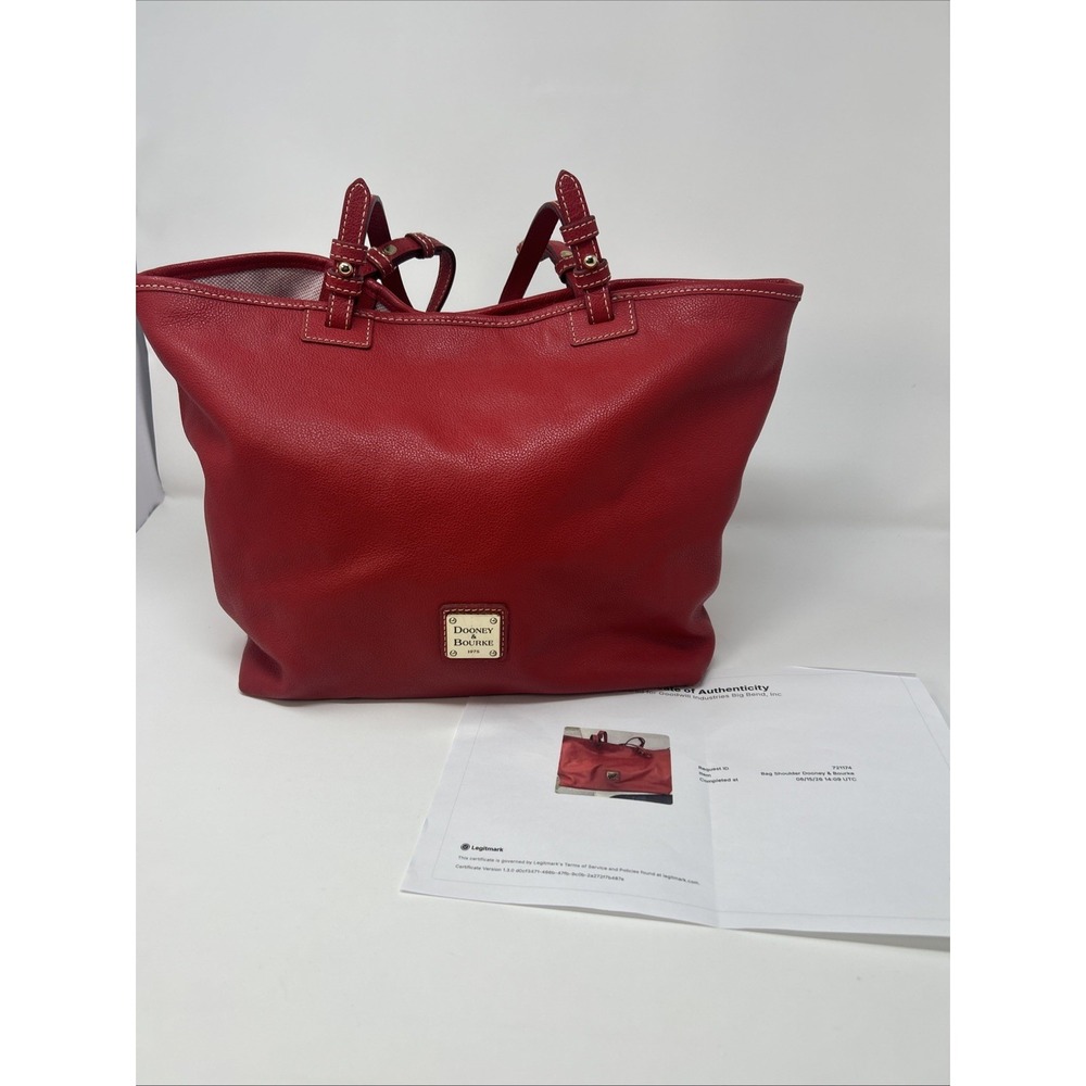 Dooney & Bourke Red Pebbled Leather Tote Shoulder Bag Purse EUC W/ COA
